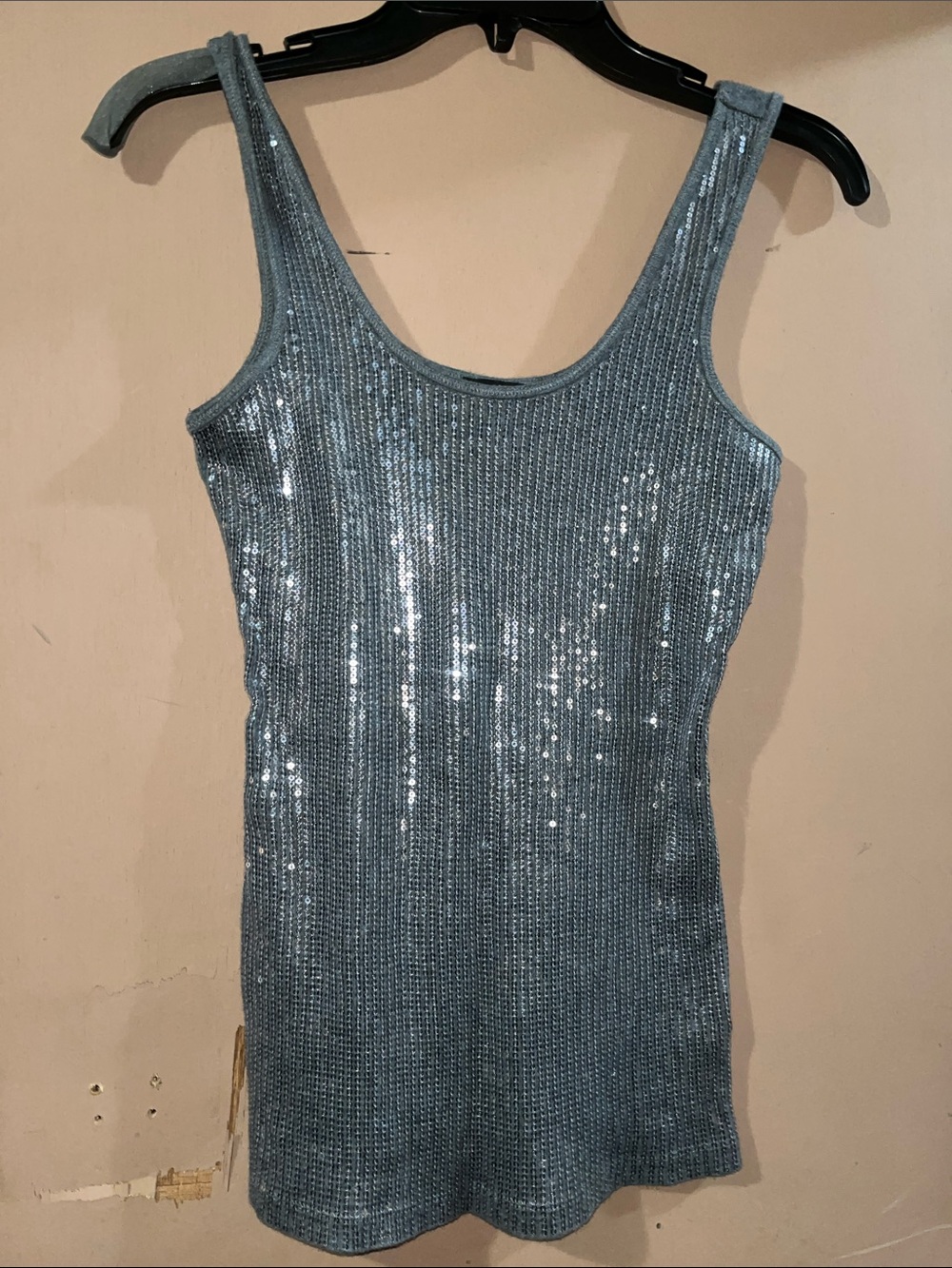 Express Light Blue Sequin Ribbed Tank